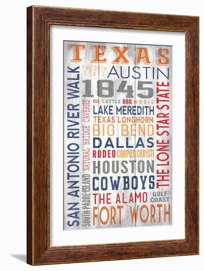 Texas - Barnwood Typography-Lantern Press-Framed Art Print