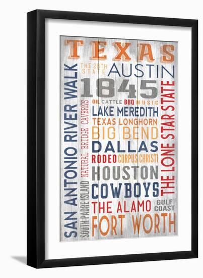 Texas - Barnwood Typography-Lantern Press-Framed Art Print