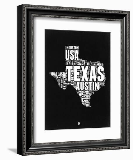 Texas Black and White Map-NaxArt-Framed Premium Giclee Print