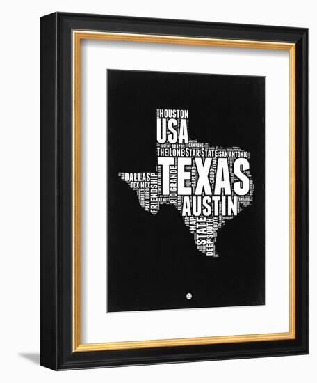 Texas Black and White Map-NaxArt-Framed Premium Giclee Print