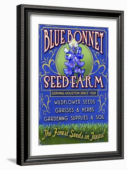 Texas Blue Bonnet Farm-Lantern Press-Framed Art Print