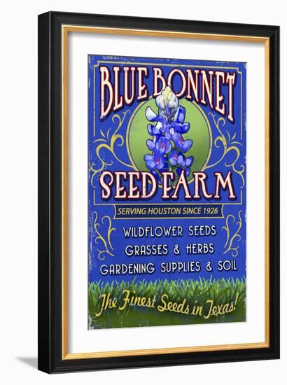 Texas Blue Bonnet Farm-Lantern Press-Framed Art Print