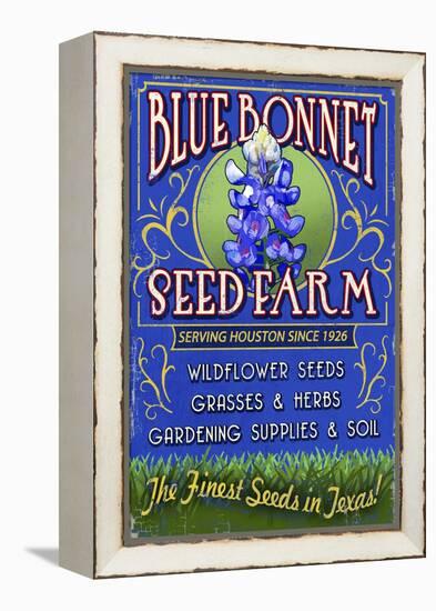 Texas Blue Bonnet Farm-Lantern Press-Framed Stretched Canvas