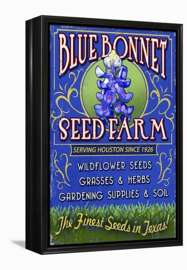 Texas Blue Bonnet Farm-Lantern Press-Framed Stretched Canvas