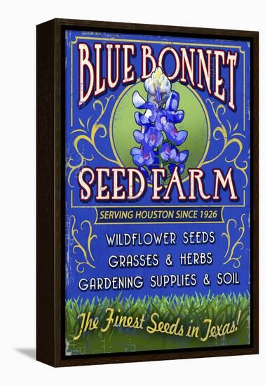 Texas Blue Bonnet Farm-Lantern Press-Framed Stretched Canvas