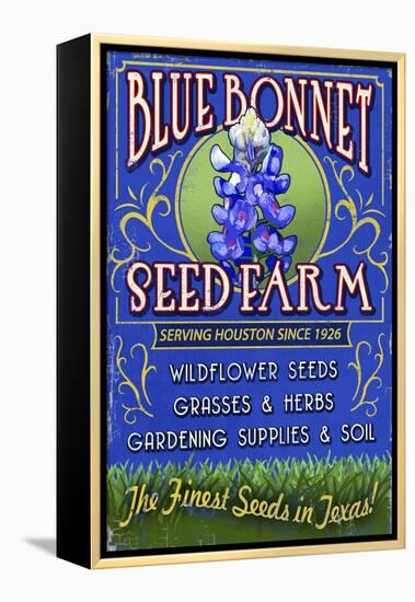 Texas Blue Bonnet Farm-Lantern Press-Framed Stretched Canvas