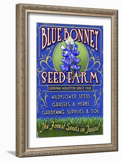 Texas Blue Bonnet Farm-Lantern Press-Framed Premium Giclee Print