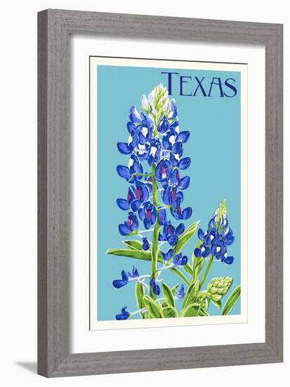 Texas - Bluebonnet - Letterpress-Lantern Press-Framed Art Print