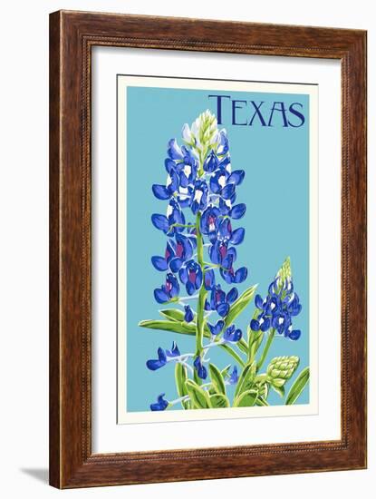 Texas - Bluebonnet - Letterpress-Lantern Press-Framed Art Print