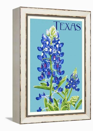 Texas - Bluebonnet - Letterpress-Lantern Press-Framed Stretched Canvas