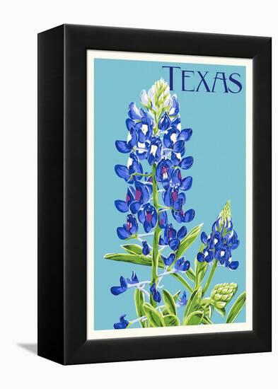 Texas - Bluebonnet - Letterpress-Lantern Press-Framed Stretched Canvas