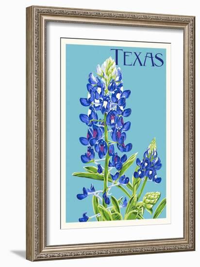 Texas - Bluebonnet - Letterpress-Lantern Press-Framed Art Print