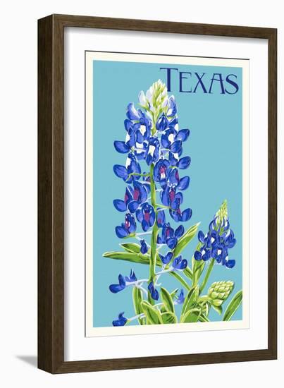 Texas - Bluebonnet - Letterpress-Lantern Press-Framed Art Print