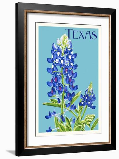 Texas - Bluebonnet - Letterpress-Lantern Press-Framed Art Print