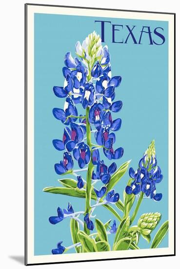 Texas - Bluebonnet - Letterpress-Lantern Press-Mounted Art Print