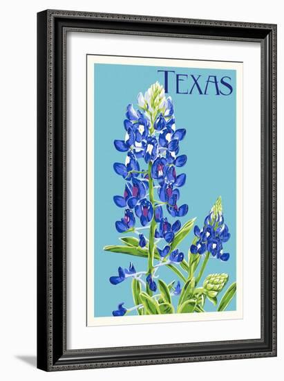 Texas - Bluebonnet - Letterpress-Lantern Press-Framed Art Print