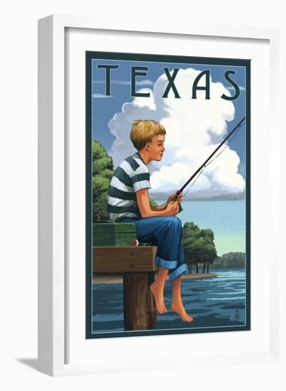 Texas - Boy Fishing-Lantern Press-Framed Art Print