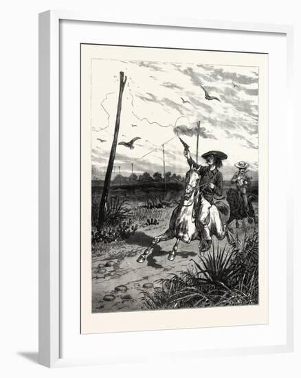 Texas: Cattle Herders Indulging in Revolver Practice on Telegraph Insulators-null-Framed Giclee Print