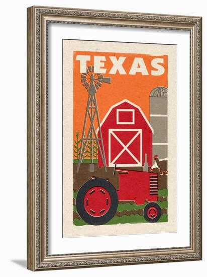 Texas - Country - Woodblock-Lantern Press-Framed Art Print