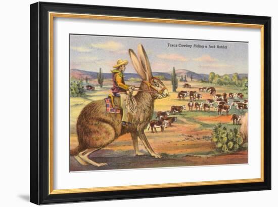 Texas Cowboy Herding from Jack Rabbit-null-Framed Art Print