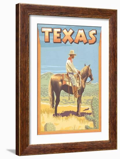 Texas - Cowboy on Horseback-Lantern Press-Framed Art Print