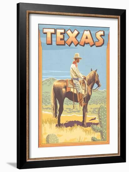 Texas - Cowboy on Horseback-Lantern Press-Framed Art Print