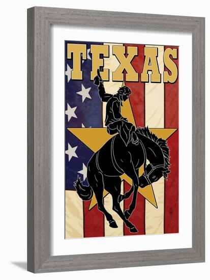 Texas - Cowboy with Bucking Bronco-Lantern Press-Framed Art Print