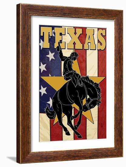 Texas - Cowboy with Bucking Bronco-Lantern Press-Framed Art Print