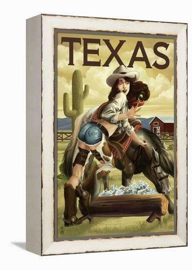 Texas - Cowgirl Pinup-Lantern Press-Framed Stretched Canvas