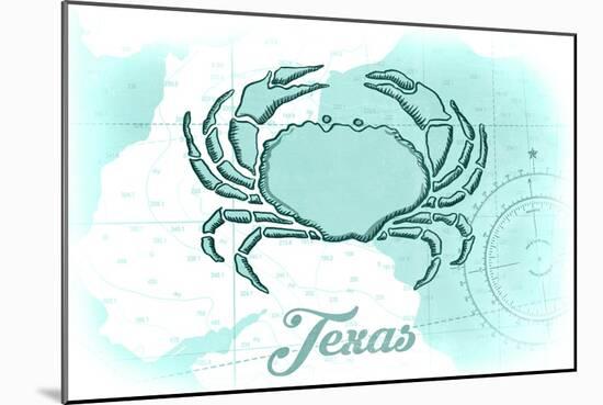 Texas - Crab - Teal - Coastal Icon-Lantern Press-Mounted Art Print