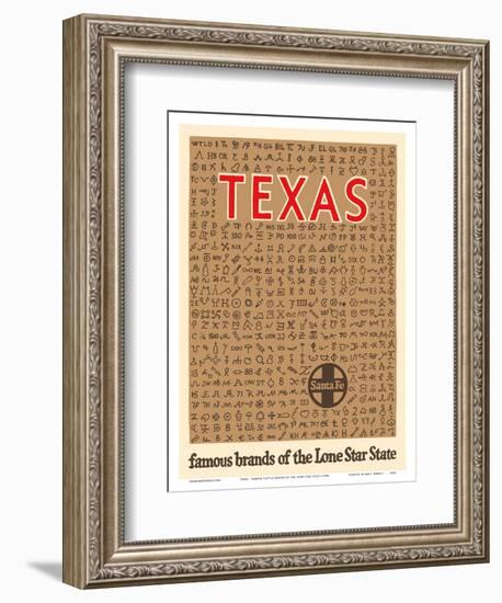 Texas - Famous Cattle Brands of the Lone Star State - Santa Fe Railroad-Pacifica Island Art-Framed Art Print