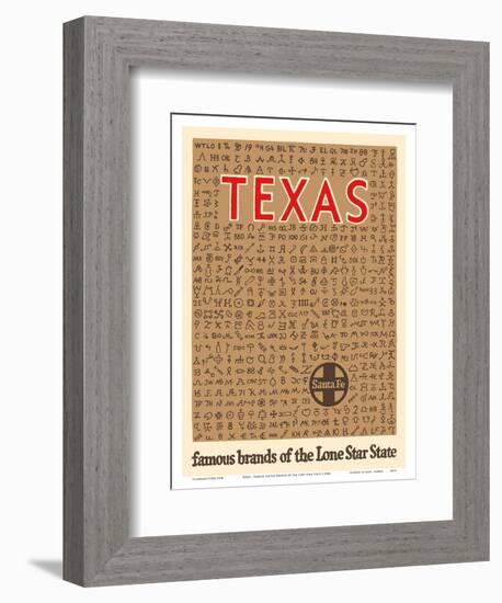 Texas - Famous Cattle Brands of the Lone Star State - Santa Fe Railroad-Pacifica Island Art-Framed Art Print