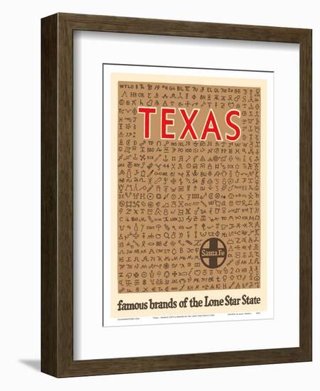 Texas - Famous Cattle Brands of the Lone Star State - Santa Fe Railroad-Pacifica Island Art-Framed Art Print