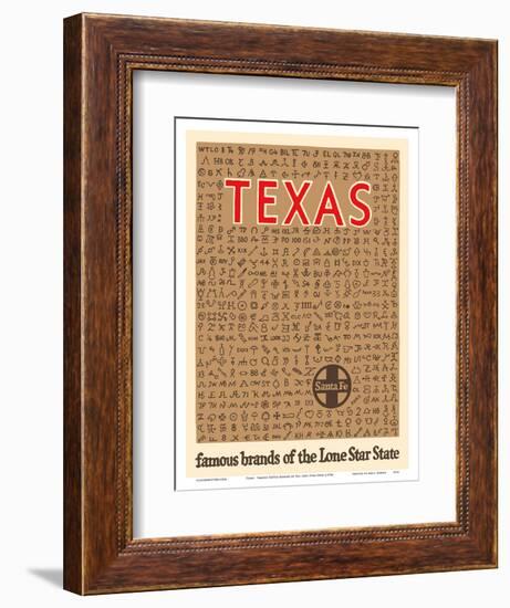 Texas - Famous Cattle Brands of the Lone Star State - Santa Fe Railroad-Pacifica Island Art-Framed Art Print