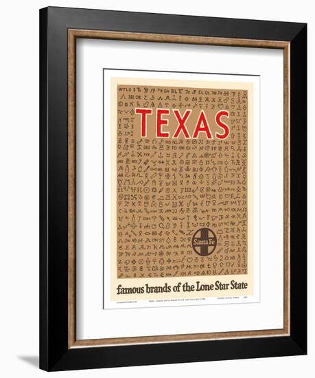 Texas - Famous Cattle Brands of the Lone Star State - Santa Fe Railroad-Pacifica Island Art-Framed Art Print