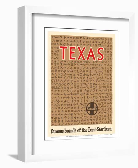 Texas - Famous Cattle Brands of the Lone Star State - Santa Fe Railroad-Pacifica Island Art-Framed Art Print