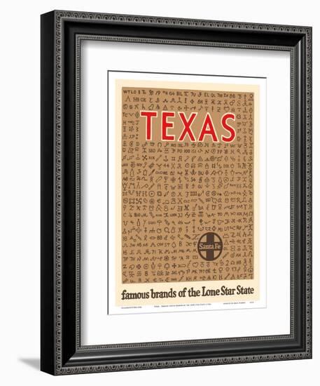 Texas - Famous Cattle Brands of the Lone Star State - Santa Fe Railroad-Pacifica Island Art-Framed Art Print