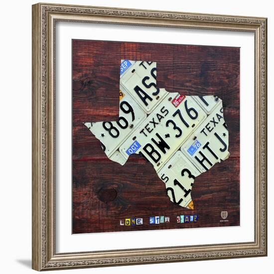 Texas License Plate Map Large-Design Turnpike-Framed Giclee Print