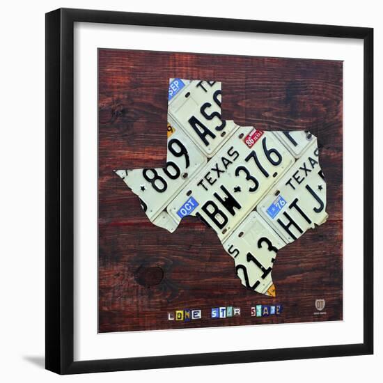 Texas License Plate Map Large-Design Turnpike-Framed Giclee Print