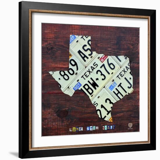 Texas License Plate Map Large-Design Turnpike-Framed Giclee Print