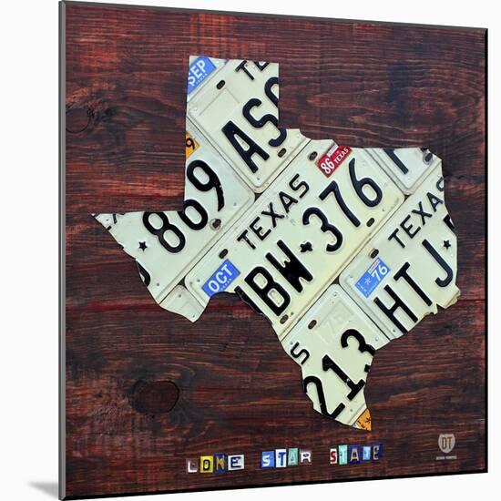 Texas License Plate Map Large-Design Turnpike-Mounted Giclee Print
