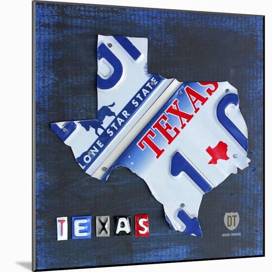 Texas License Plate Map-Design Turnpike-Mounted Giclee Print