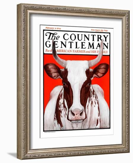 "Texas Longhorn," Country Gentleman Cover, February 9, 1924-Charles Bull-Framed Giclee Print