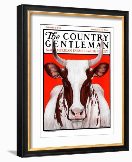 "Texas Longhorn," Country Gentleman Cover, February 9, 1924-Charles Bull-Framed Giclee Print