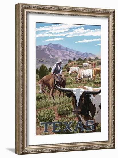 Texas - Longhorns-Lantern Press-Framed Art Print