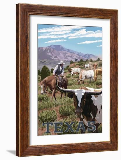 Texas - Longhorns-Lantern Press-Framed Art Print