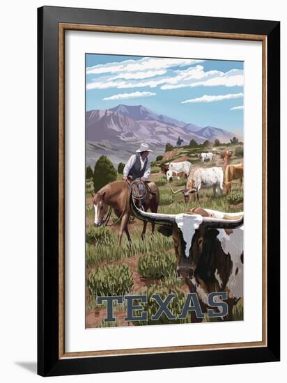 Texas - Longhorns-Lantern Press-Framed Art Print