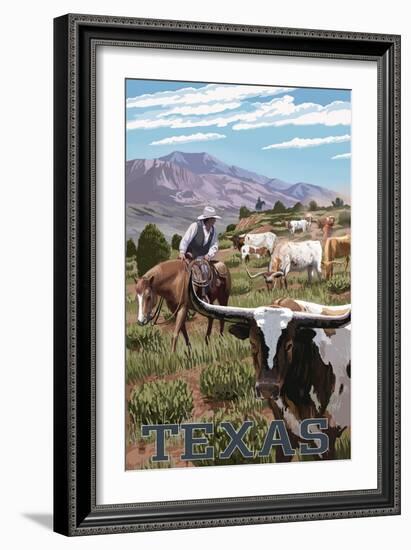 Texas - Longhorns-Lantern Press-Framed Art Print