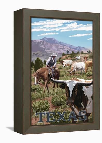 Texas - Longhorns-Lantern Press-Framed Stretched Canvas