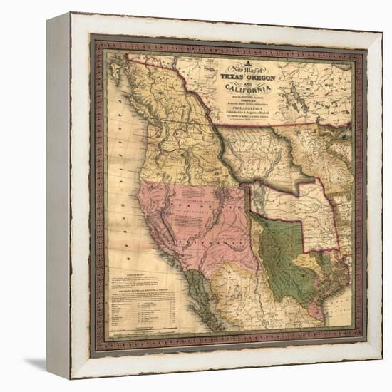 Texas, Oregon, and California - Vintage Map-Lantern Press-Framed Stretched Canvas